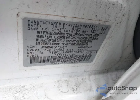 2015 Nissan Sentra S from USA, damaged, VIN 3N1AB7AP9FY360811